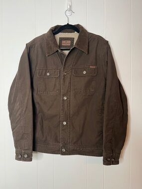 Woolrich Brown Canvas Field Jacket with Cord Collar Sherpa Lined Button Front M